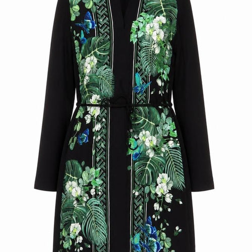 Oasis Women Black XS Midi Shirt Dress Tropical Floral Butterfly Belted