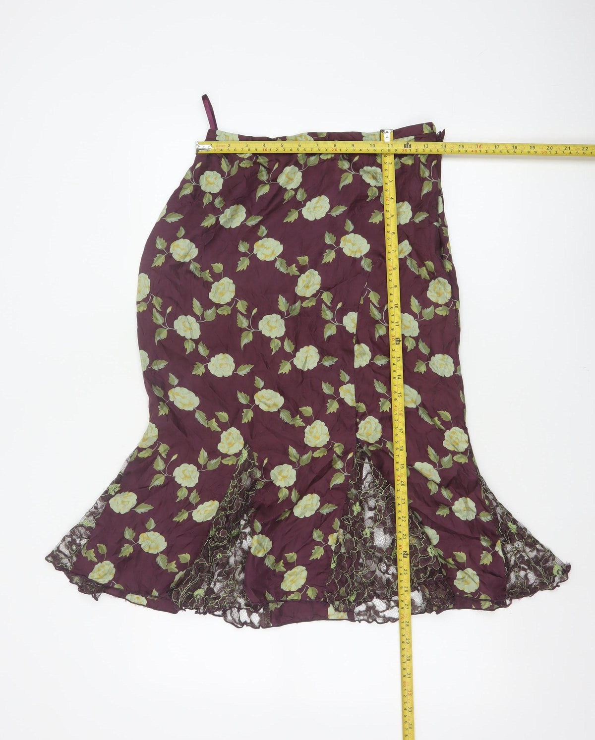 Whistles Women Purple Floral Silk Lace Trim Trumpet Midi Skirt UK 10