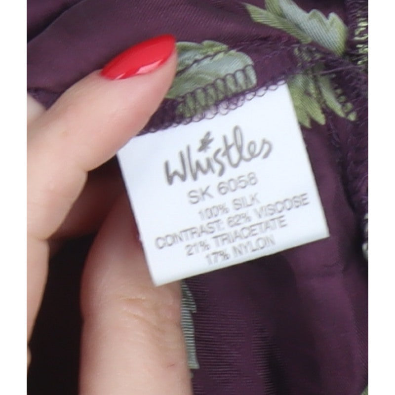 Whistles Women Purple Floral Silk Lace Trim Trumpet Midi Skirt UK 10