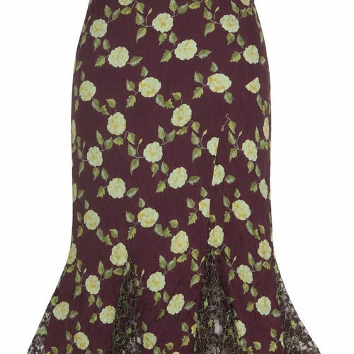 Whistles Women Purple Floral Silk Lace Trim Trumpet Midi Skirt UK 10
