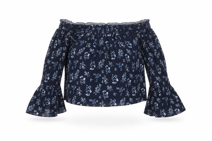 Hollister Women’s Blue XS Floral Off Shoulder Bell Sleeve Blouse