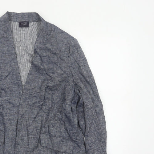 Marks and Spencer Women’s Blue Linen Blend Open Jacket UK 16
