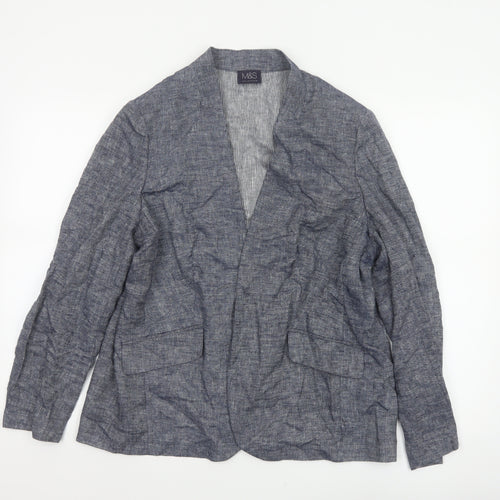 Marks and Spencer Women’s Blue Linen Blend Open Jacket UK 16