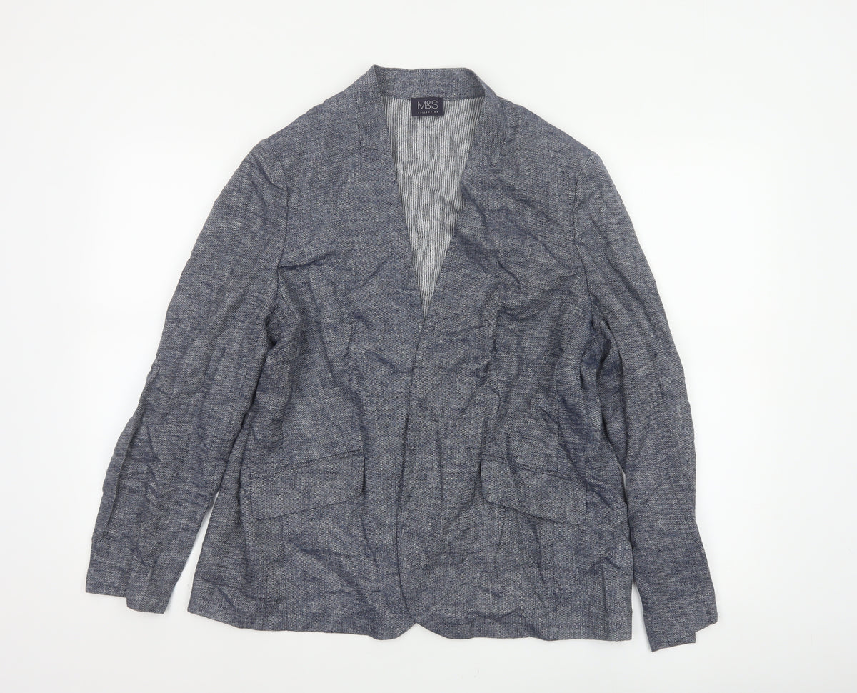 Marks and Spencer Women’s Blue Linen Blend Open Jacket UK 16