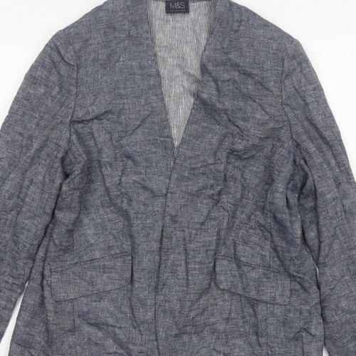 Marks and Spencer Women’s Blue Linen Blend Open Jacket UK 16