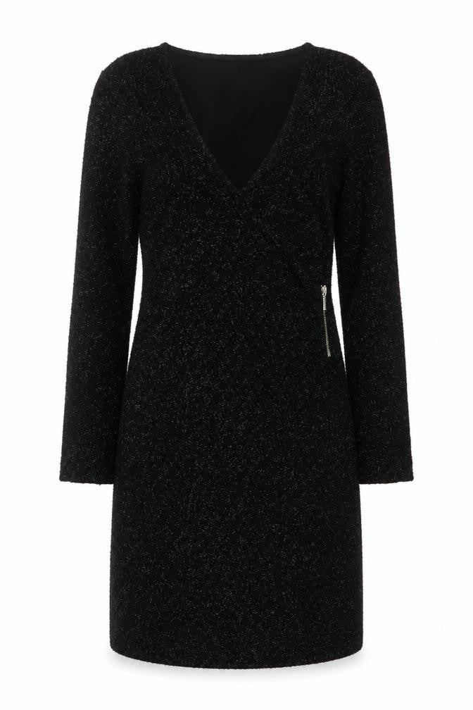 French Connection Women Black UK 8 Glitter Knit Jumper Dress Zip