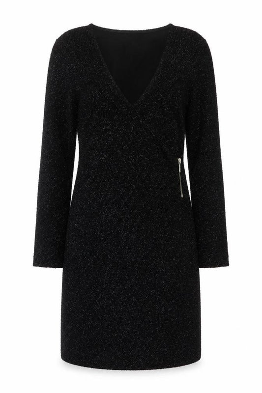 Front view of French Connection Women Black UK 8 Glitter Knit Jumper Dress Zip