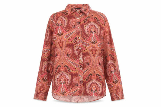 Lands' End Women Pink Paisley Flannel Button-Up Shirt Size 14 Petite