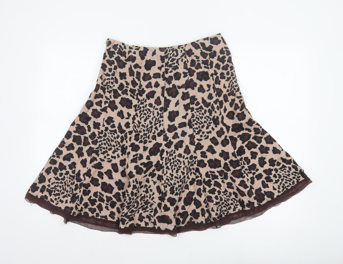 Uniform John Paul Richard Women Beige Leopard Print Flare Skirt UK 6