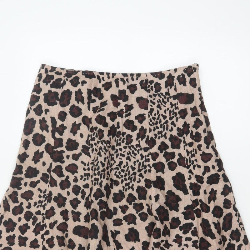 Uniform John Paul Richard Women Beige Leopard Print Flare Skirt UK 6