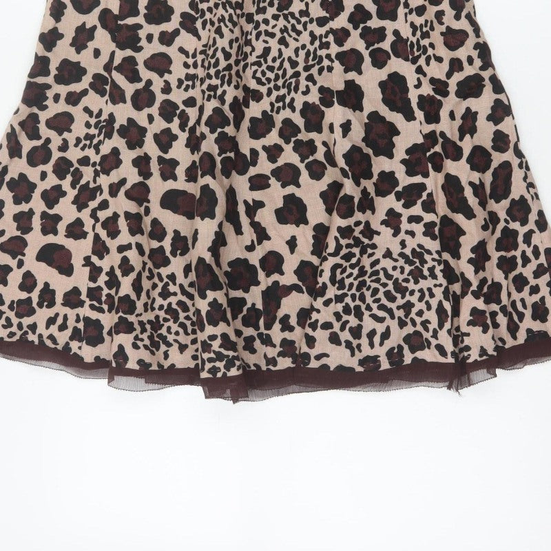 Uniform John Paul Richard Women Beige Leopard Print Flare Skirt UK 6