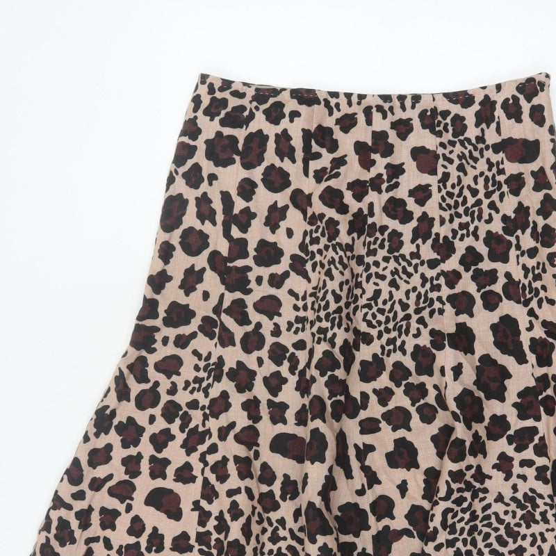 Uniform John Paul Richard Women Beige Leopard Print Flare Skirt UK 6