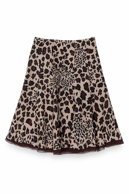 Uniform John Paul Richard Women Beige Leopard Print Flare Skirt UK 6