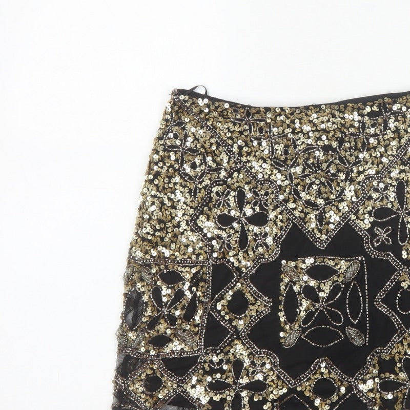Miss Selfridge Women Black Gold Sequin Beaded Mini Party Skirt UK 8