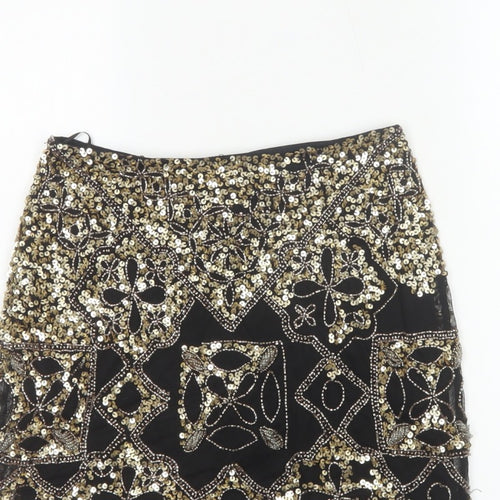 Miss Selfridge Women Black Gold Sequin Beaded Mini Party Skirt UK 8