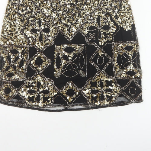 Miss Selfridge Women Black Gold Sequin Beaded Mini Party Skirt UK 8