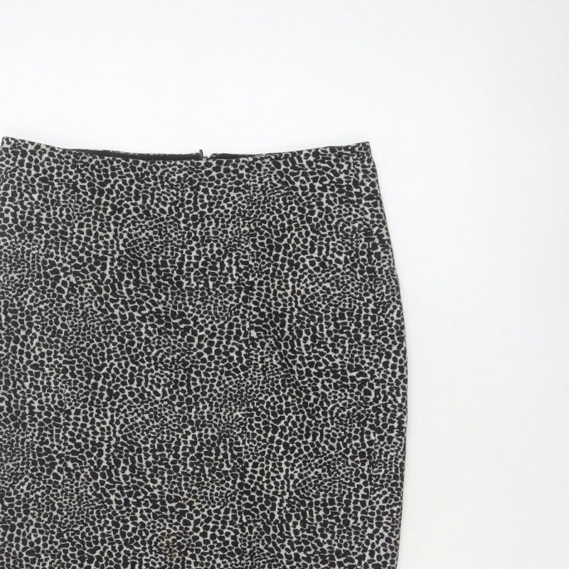 Lobbs London Women Grey Leopard Print Pencil Skirt UK 10 Knee Length
