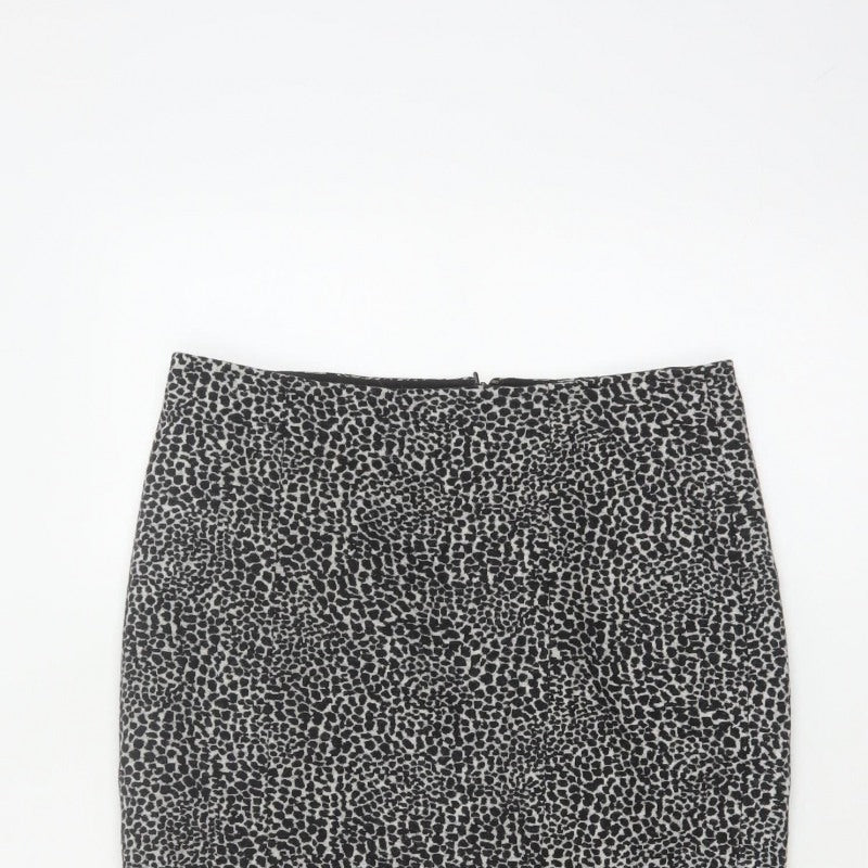 Lobbs London Women Grey Leopard Print Pencil Skirt UK 10 Knee Length