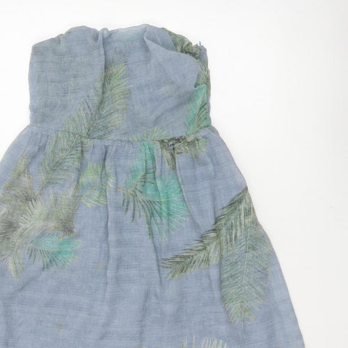 Pull&Bear Women Blue UK 12 Strapless Mini Tropical Chiffon Dress