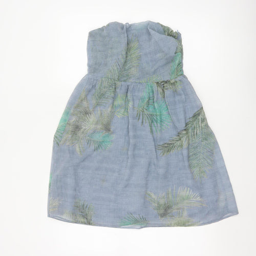 Pull&Bear Women Blue UK 12 Strapless Mini Tropical Chiffon Dress