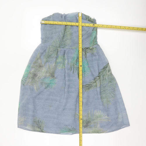 Pull&Bear Women Blue UK 12 Strapless Mini Tropical Chiffon Dress