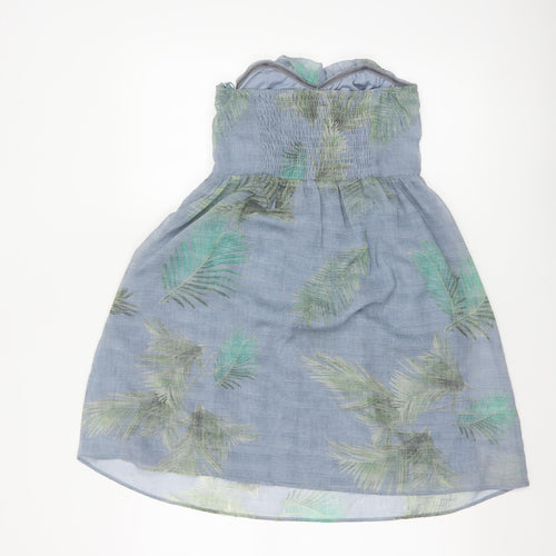 Pull&Bear Women Blue UK 12 Strapless Mini Tropical Chiffon Dress