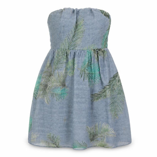 Pull&Bear Women Blue UK 12 Strapless Mini Tropical Chiffon Dress