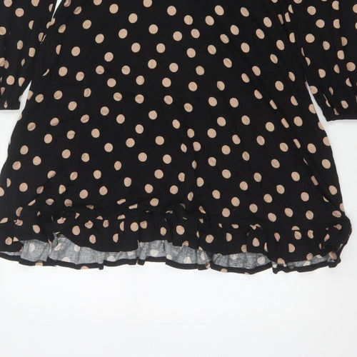 Roman Women Black Beige Polka Dot Fit & Flare Knee Dress UK 12
