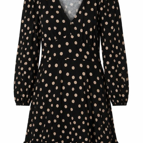 Roman Women Black Beige Polka Dot Fit & Flare Knee Dress UK 12