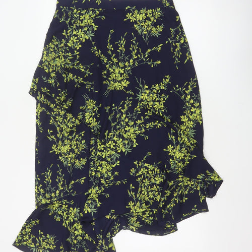 Warehouse Women Blue Floral Wrap Ruffle Asymmetric Long Skirt UK 14