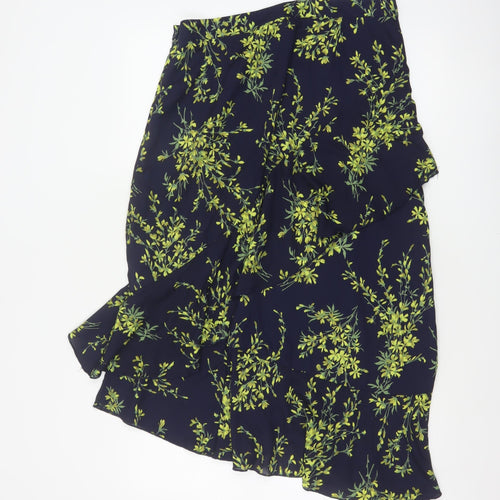 Warehouse Women Blue Floral Wrap Ruffle Asymmetric Long Skirt UK 14