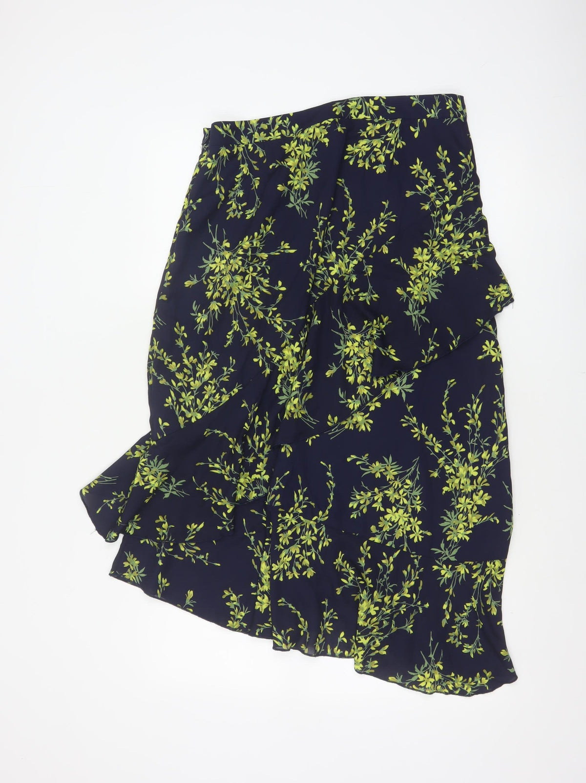 Warehouse Women Blue Floral Wrap Ruffle Asymmetric Long Skirt UK 14