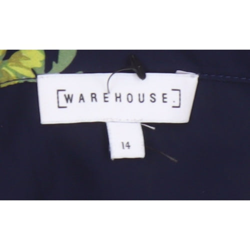Warehouse Women Blue Floral Wrap Ruffle Asymmetric Long Skirt UK 14
