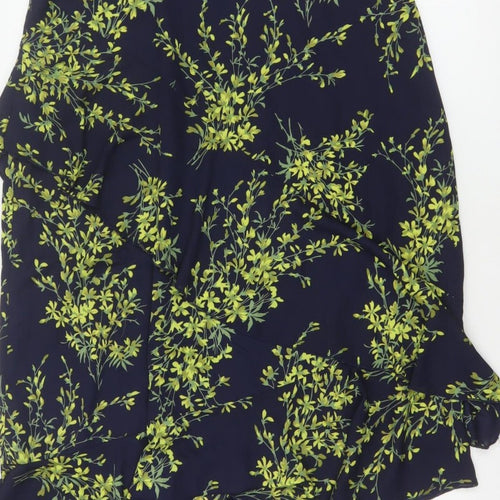 Warehouse Women Blue Floral Wrap Ruffle Asymmetric Long Skirt UK 14
