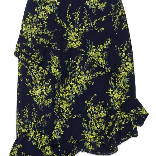 Warehouse Women Blue Floral Wrap Ruffle Asymmetric Long Skirt UK 14