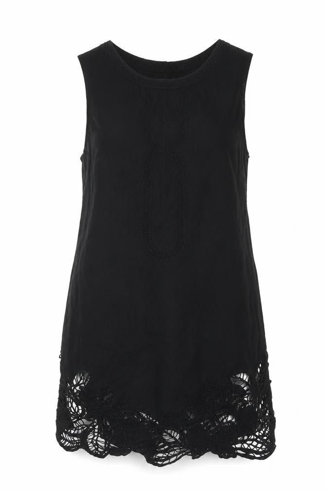 Monsoon Women Black UK 18 Sleeveless Shift Lace Hem Knee Dress