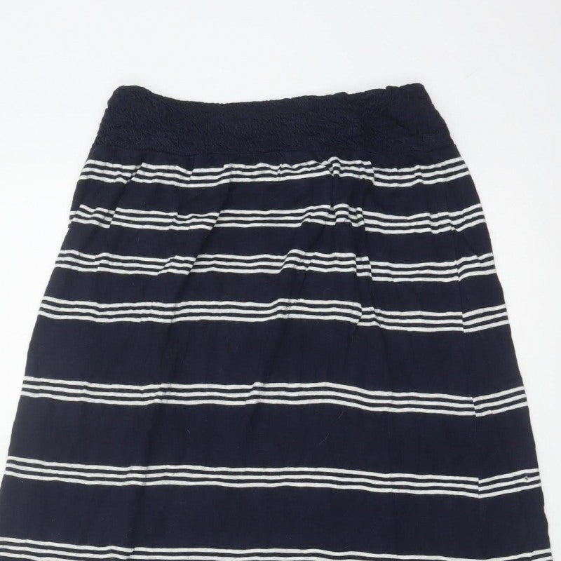 Fat Face Women's Navy White Stripe Maxi Skirt Size 10 Elastic Waist