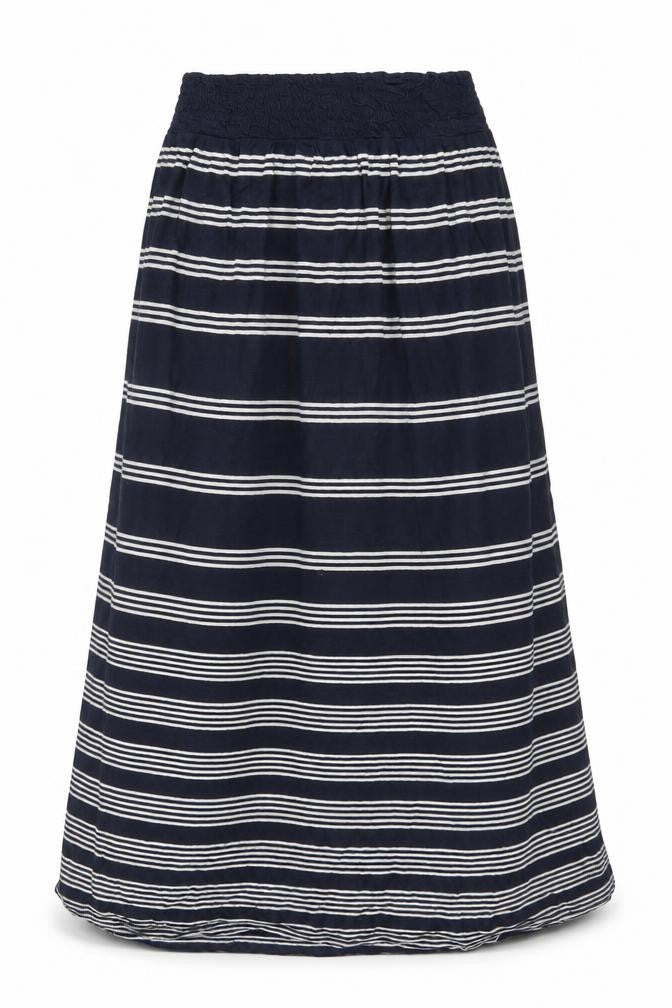 Fat Face Women's Navy White Stripe Maxi Skirt Size 10 Elastic Waist