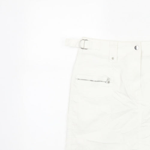 Marks & Spencer Women White UK 10 Cargo Mini Skirt Pockets Buckle