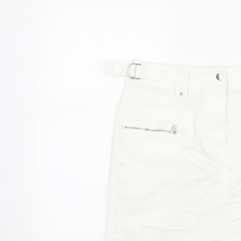 Marks & Spencer Women White UK 10 Cargo Mini Skirt Pockets Buckle