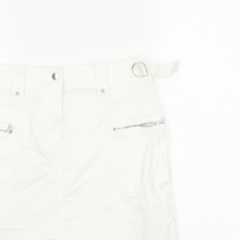 Marks & Spencer Women White UK 10 Cargo Mini Skirt Pockets Buckle