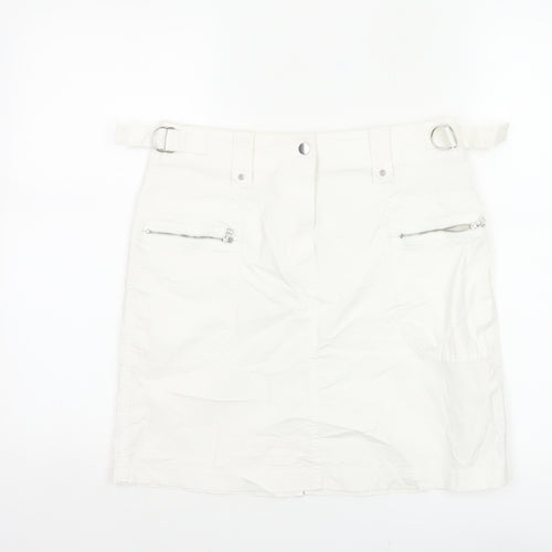 Marks & Spencer Women White UK 10 Cargo Mini Skirt Pockets Buckle