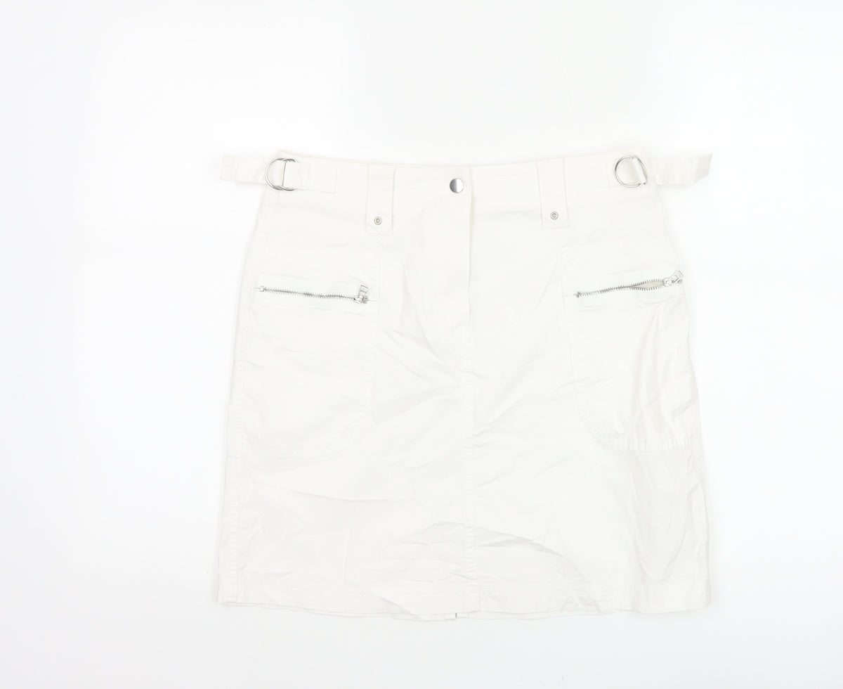 Marks & Spencer Women White UK 10 Cargo Mini Skirt Pockets Buckle