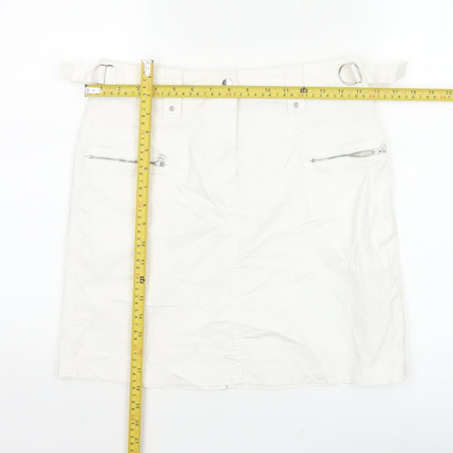 Marks & Spencer Women White UK 10 Cargo Mini Skirt Pockets Buckle