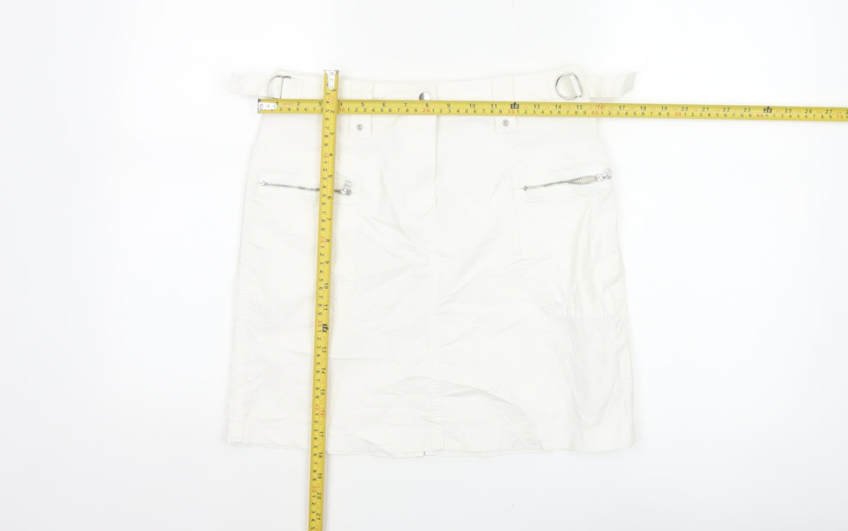 Marks & Spencer Women White UK 10 Cargo Mini Skirt Pockets Buckle
