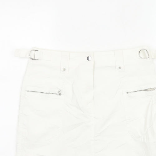 Marks & Spencer Women White UK 10 Cargo Mini Skirt Pockets Buckle