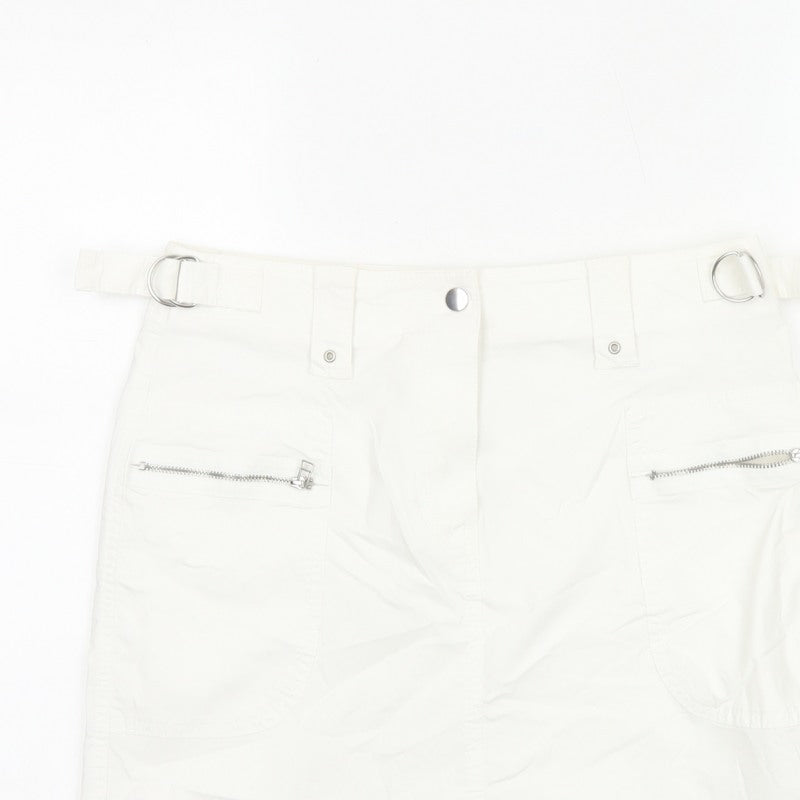 Marks & Spencer Women White UK 10 Cargo Mini Skirt Pockets Buckle
