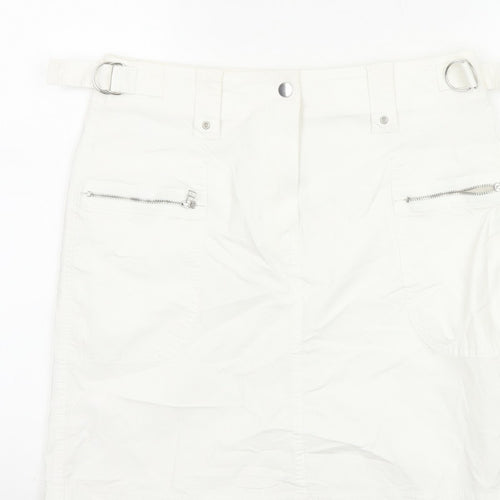Marks & Spencer Women White UK 10 Cargo Mini Skirt Pockets Buckle