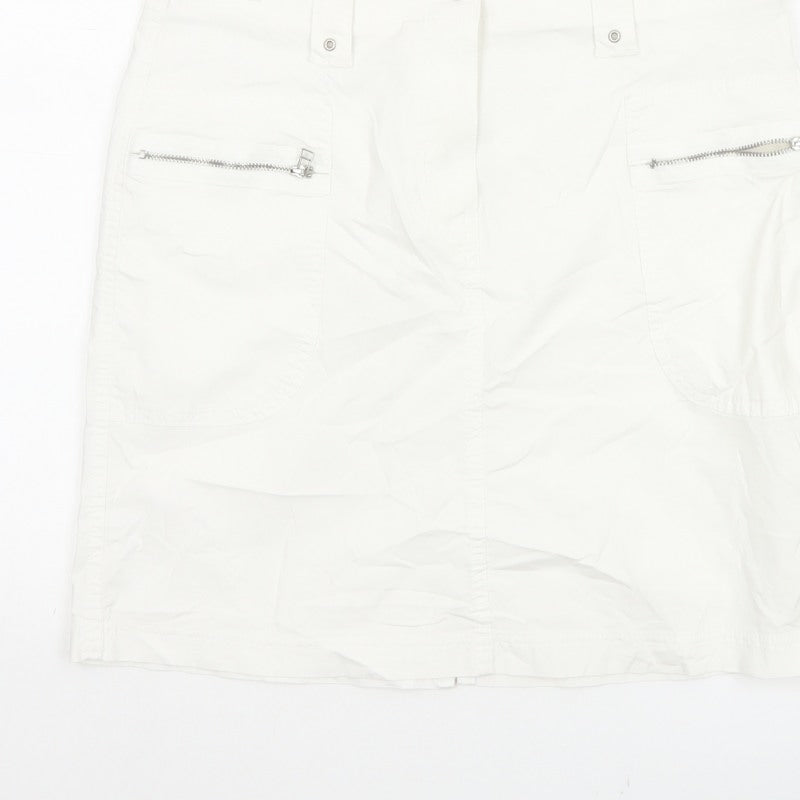 Marks & Spencer Women White UK 10 Cargo Mini Skirt Pockets Buckle
