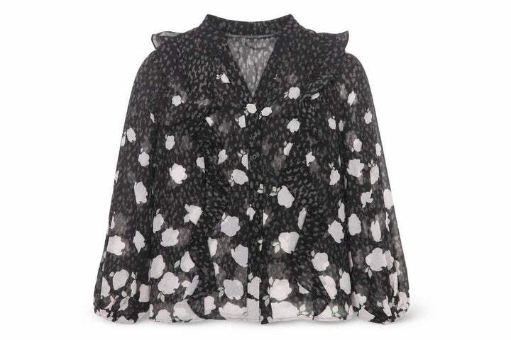 Mint Velvet Women’s Black Floral Chiffon Blouse Size 10 V-Neck